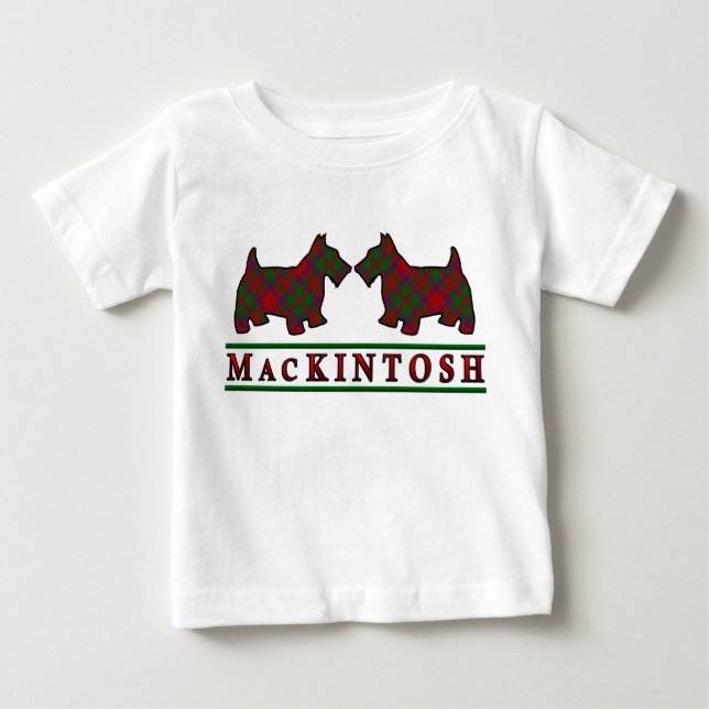 Camiseta Para Bebê Clan MacKintosh Scottie Dogs Scottish Clan Tartan (Frente)