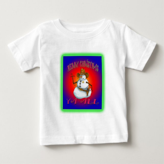 Camiseta Para Bebê Colorida Snowman design Western Howdy (Frente)