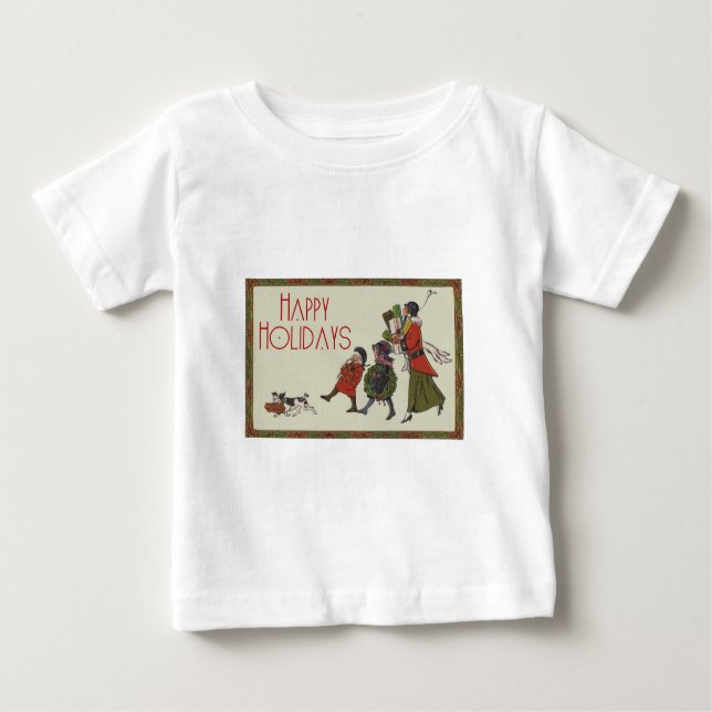 Camiseta Para Bebê Compras de Natal Antigas Diversão em Família (Frente)