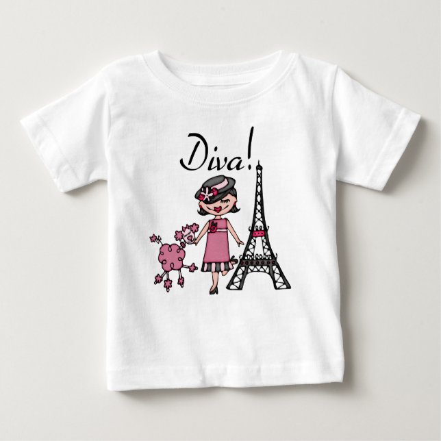 Camiseta Para Bebê Conjunto de Bebê Tutu Diva de Cabelo Preto (Frente)