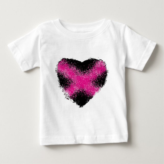 Camiseta Para Bebê Cor de rosa chocante nos pontos brilhantes pretos  (Frente)