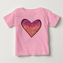 Camiseta Para Bebê Coração de Brilho Falso Rosa e Dourado