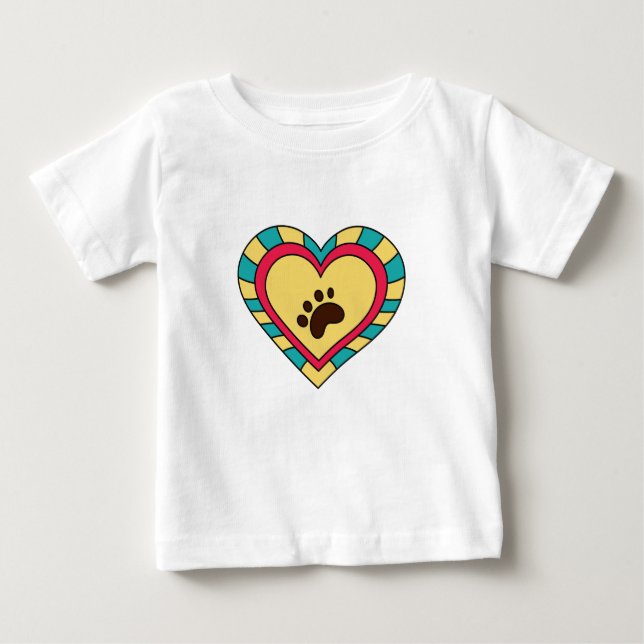 Camiseta Para Bebê Coração de Impressão de Pata (Frente)