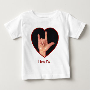 CAMISETA PARA BEBÊ CORAÇÃO DO LINGUAGEM GESTUAL EU TE AMO, MÃO
