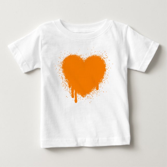 Camiseta Para Bebê Coração Grunge - Laranja (Frente)