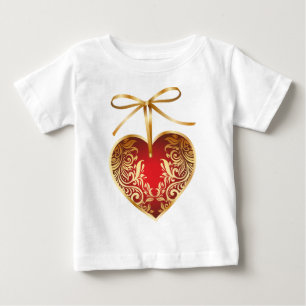 Camiseta Para Bebê Coração Red Damask