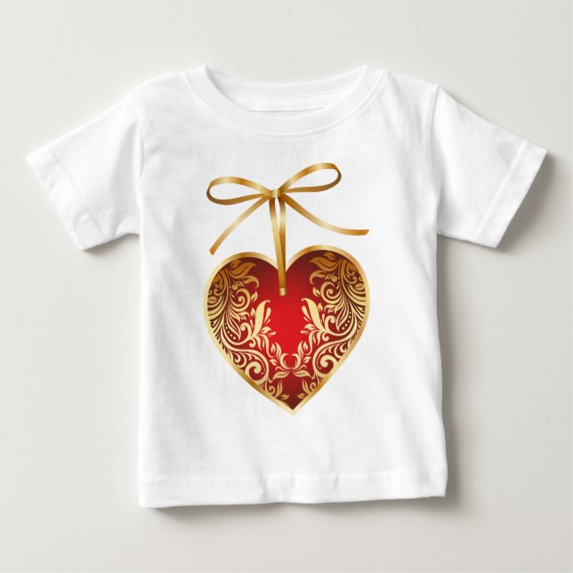 Camiseta Para Bebê Coração Red Damask (Frente)