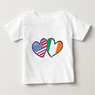 Camiseta Para Bebê Corações de Amor Patriótico EUA E Irlanda