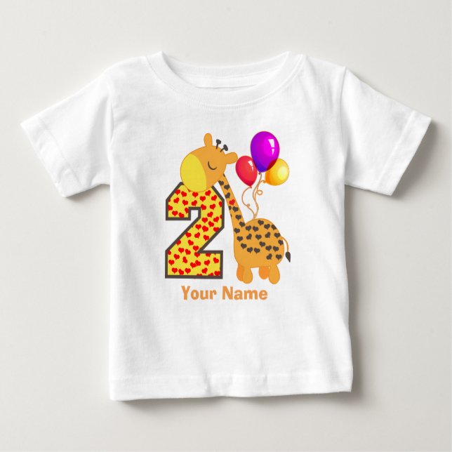 Camiseta Para Bebê Corações do segundo aniversário do girafa (Frente)