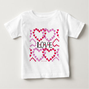 Camiseta Para Bebê Corações Pequenos, Vermelho Rosa, AMOR