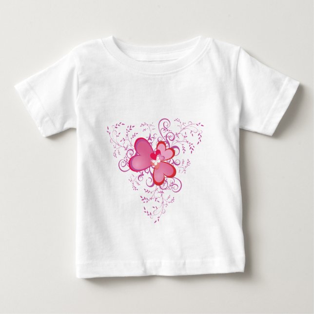 Camiseta Para Bebê Corações Rosa (Frente)