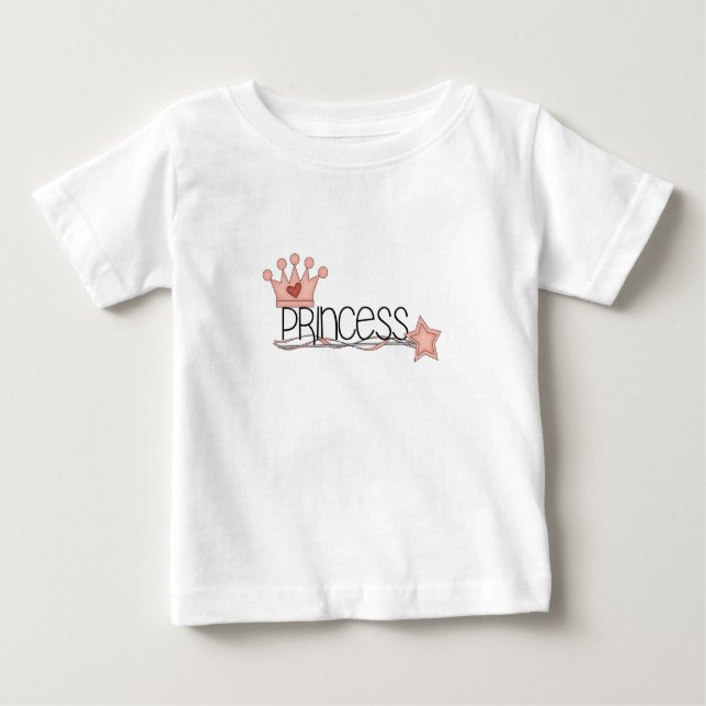 Camiseta Para Bebê Coroa rosa e princesa Wand (Frente)