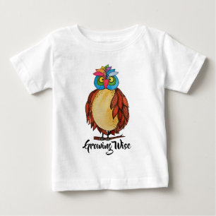 Camiseta Para Bebê Coruja mágica da aguarela com penas do arco-íris