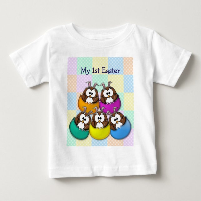 Camiseta Para Bebê Coruja-páscoa - arco-íris (Frente)