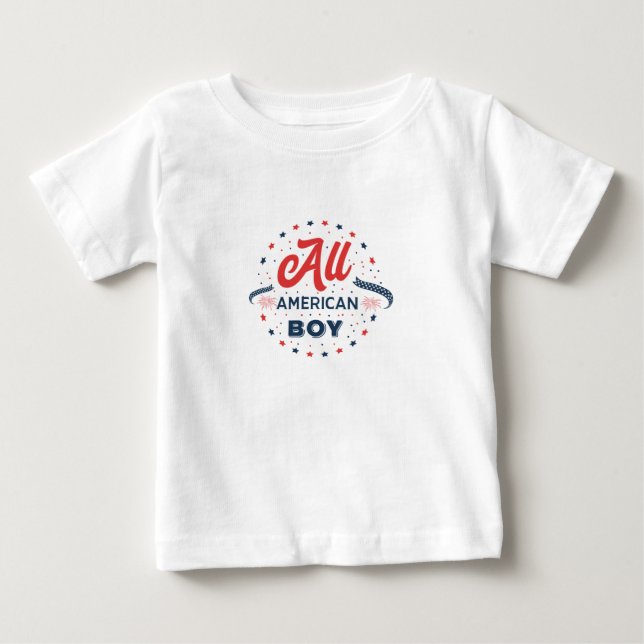 Camiseta Para Bebê Crachá All American Boy (Frente)