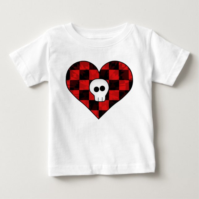 Camiseta Para Bebê Crânio de gótico punk em vermelho (Frente)