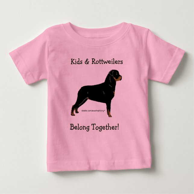 Camiseta Para Bebê Crianças e Rottweilers se unem! (Frente)