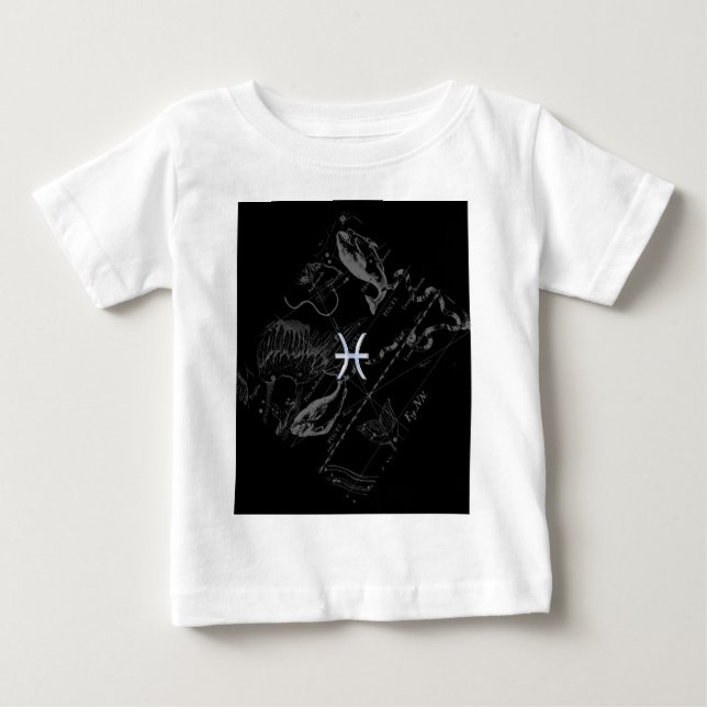 Camiseta Para Bebê Cromo como Peixes Zodiac Sign on Black Hevelius (Frente)