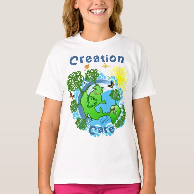 Camiseta Para Bebê Cuidado da Criação A Terra com Todas as Criaturas  (Frente)