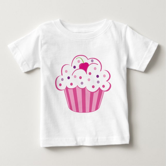 Camiseta Para Bebê Cupcake cor-de-rosa (Frente)