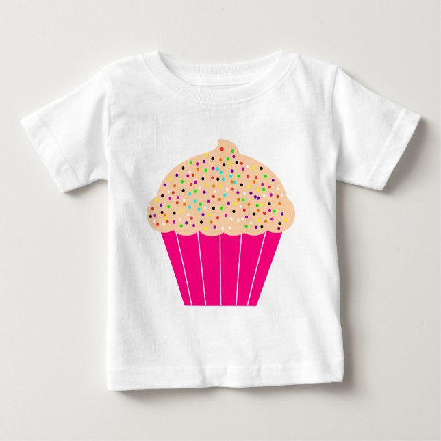 Camiseta Para Bebê Cupcake rosa com pulverizações (Frente)