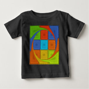 Camiseta Para Bebê Curva quadrada verde Ouro vermelha