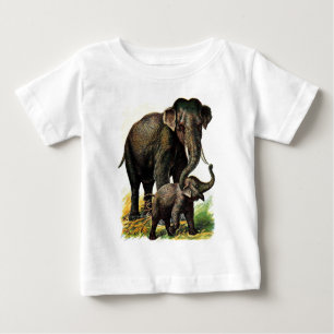 Camiseta Para Bebê Desenho do vintage: Elefante da mãe com vitela