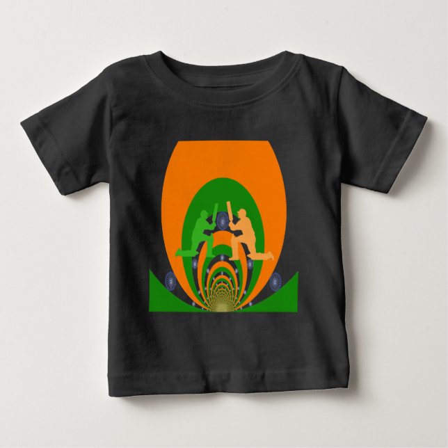 Camiseta Para Bebê Design Abstrato do Espírito de Críquete da Índia (Frente)