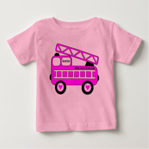 Camiseta Para Bebê Design cor-de-rosa brilhante bonito do Firetruck