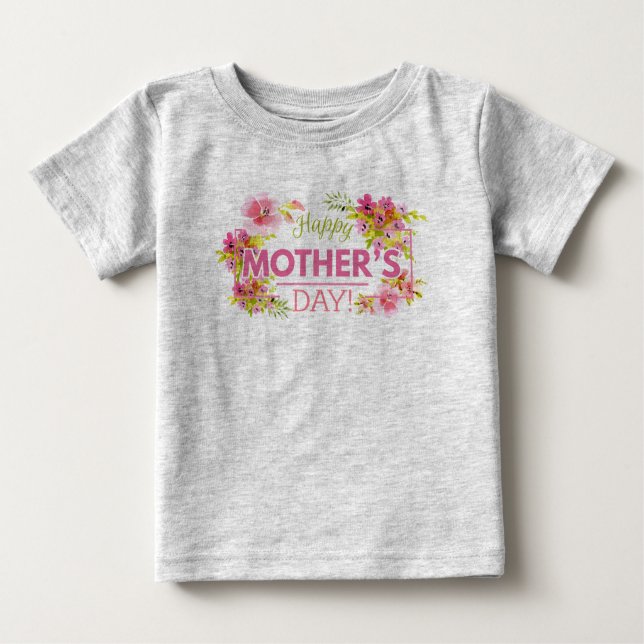 Camiseta Para Bebê Dia de as mães Feliz Floral Elegante | Camisola (Frente)
