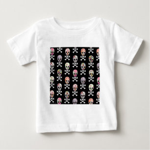 Camiseta Para Bebê Dia dos Mortos Mexicano Caveira Ossos Cruzados