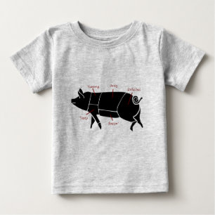 Camiseta Para Bebê Diagrama de carta engraçado do carniceiro do porc