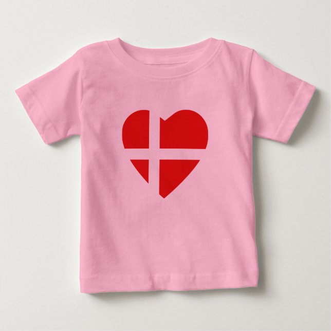 Camiseta Para Bebê Dinamarca Flag Heart Shirt (Frente)