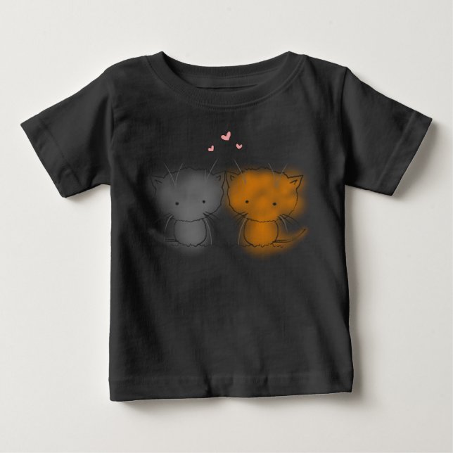 Camiseta Para Bebê Dois Pequenos Gatinhos Laranja e Cinza (Frente)