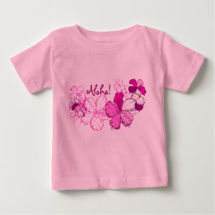 Camiseta Para Bebê Doodle Hibiscus Hawaiian Aloha