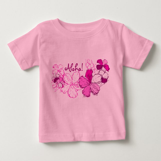 Camiseta Para Bebê Doodle Hibiscus Hawaiian Aloha (Frente)