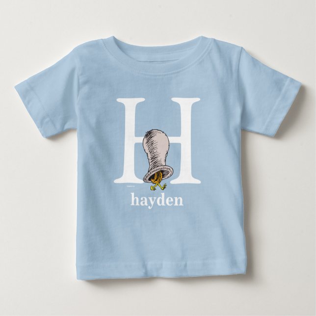 Camiseta Para Bebê Dr. Seuss ABC: Carta H - Branco | Adicione seu nom (Frente)