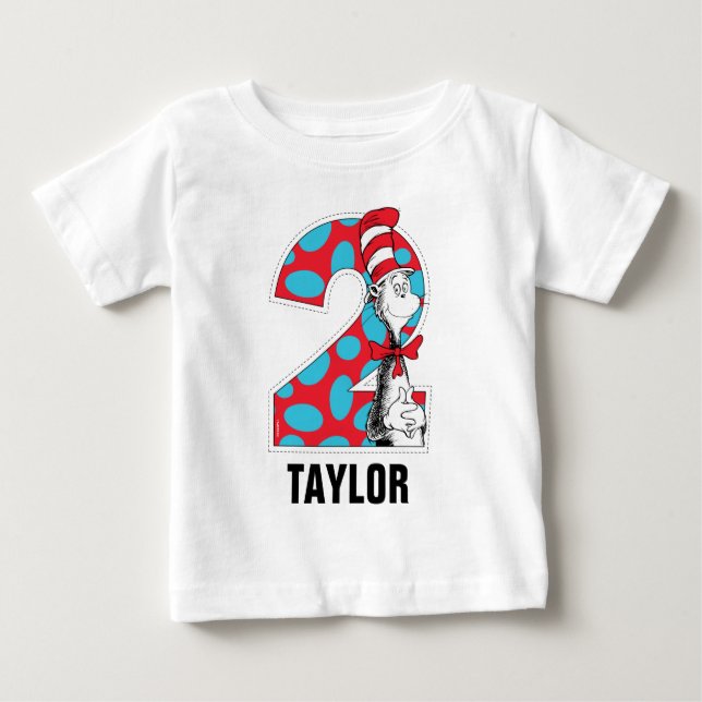 Camiseta Para Bebê Dr. Seuss | Gato de Chapéu Aniversário de 2 anos (Frente)