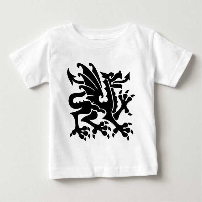 Camiseta Para Bebê Dragão Heráldico 01 - Preto (Frente)