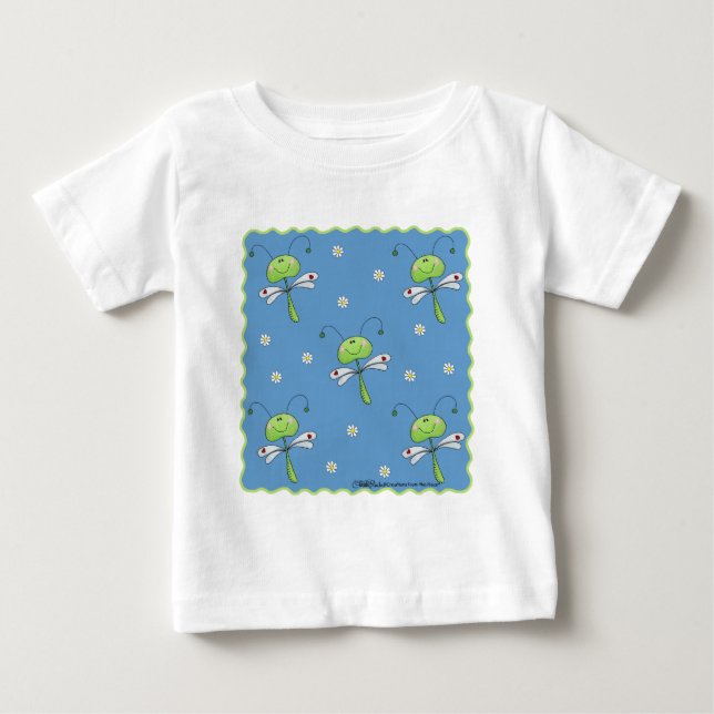 Camiseta Para Bebê Dragonflies e Daisies (Frente)
