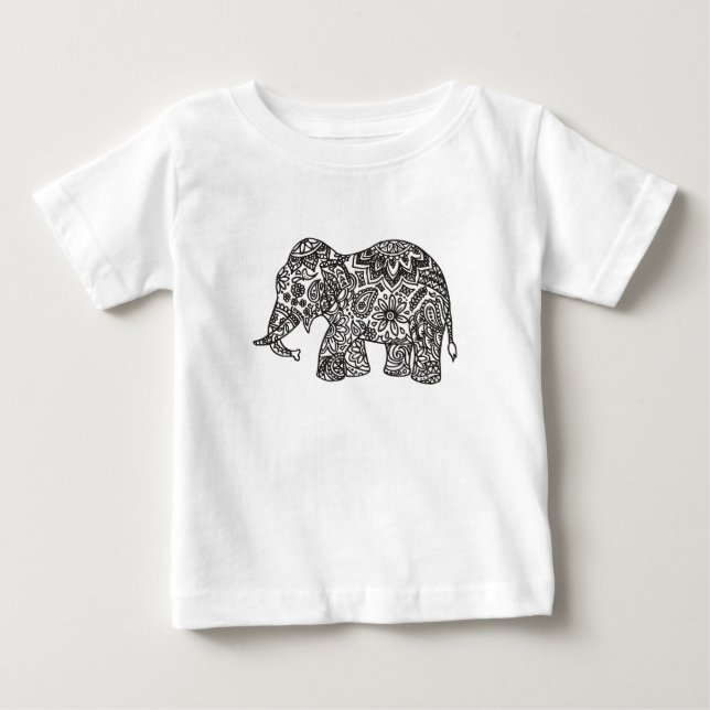 Camiseta Para Bebê Elefante do Doodle (Frente)