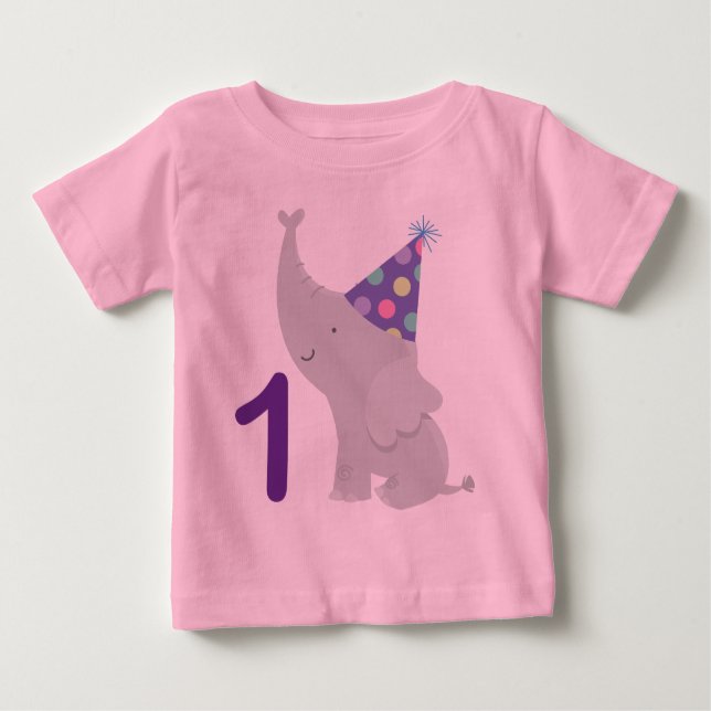 Camiseta Para Bebê Elefante do primeiro aniversario (Frente)