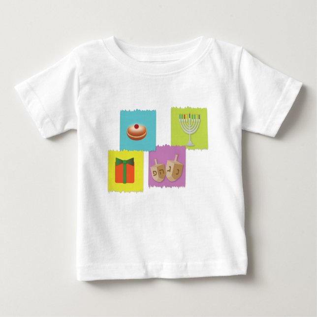 Camiseta Para Bebê Elementos judaicos do feriado de Hanukkah (Frente)
