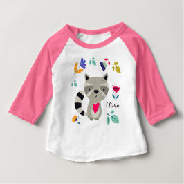 Camiseta Para Bebê Engraçado Raccoon com Nome Personalizado do Coraçã