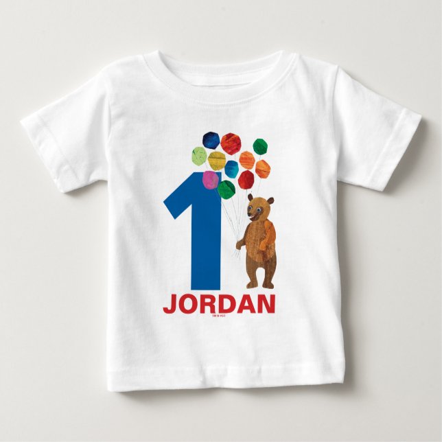 Camiseta Para Bebê Eric Carle | Beary Birthday | Nome e idade (Frente)
