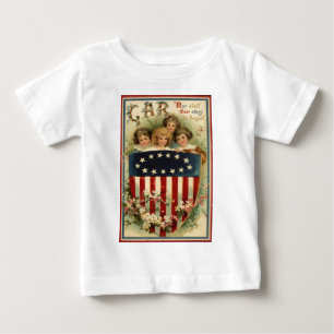 Camiseta Para Bebê Escudo da Bandeira dos EUA Crianças Flor
