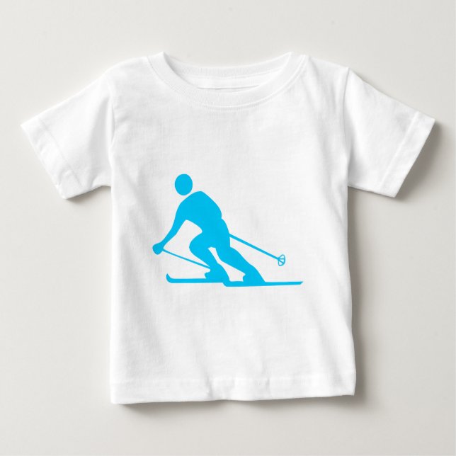 Camiseta Para Bebê Esqui - Azul-Céu (Frente)