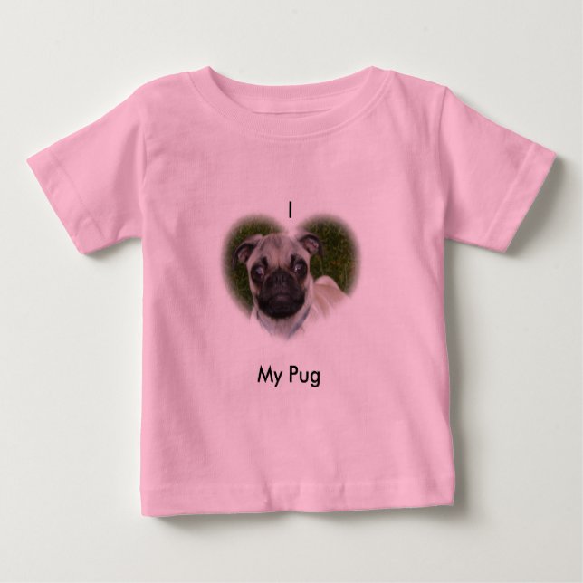 Camiseta Para Bebê Eu amo meu pug (Frente)