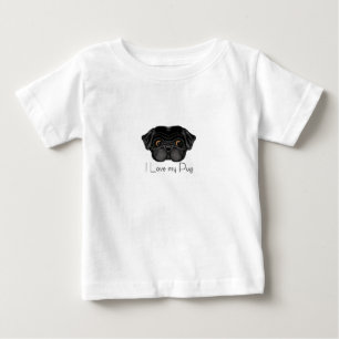 Camiseta Para Bebê Eu amo meu Pug preto