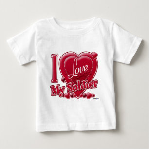 Camiseta Para Bebê Eu amo meu Soldado vermelho - coração